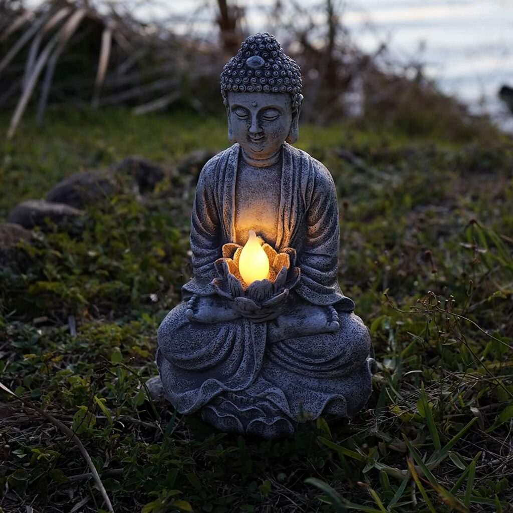 Lampe-LED-solaire-à-poser-Zen-Buddha-VP-Home